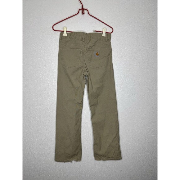Carhartt Pants Boys Size 12 Tan Canvas Workwear Khaki Adjustable Distressed - Picture 1 of 16